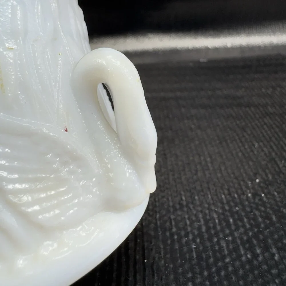 Westmoreland Milk Glass Triple Swan Handled Toothpick Holder Small Vase Dish VTG